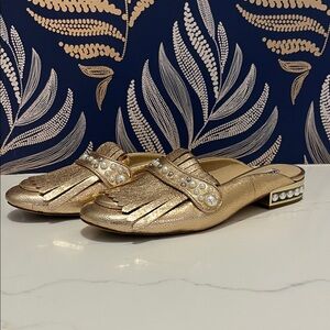 Karl Lagerfeld Gold Mules with Pearl Accents